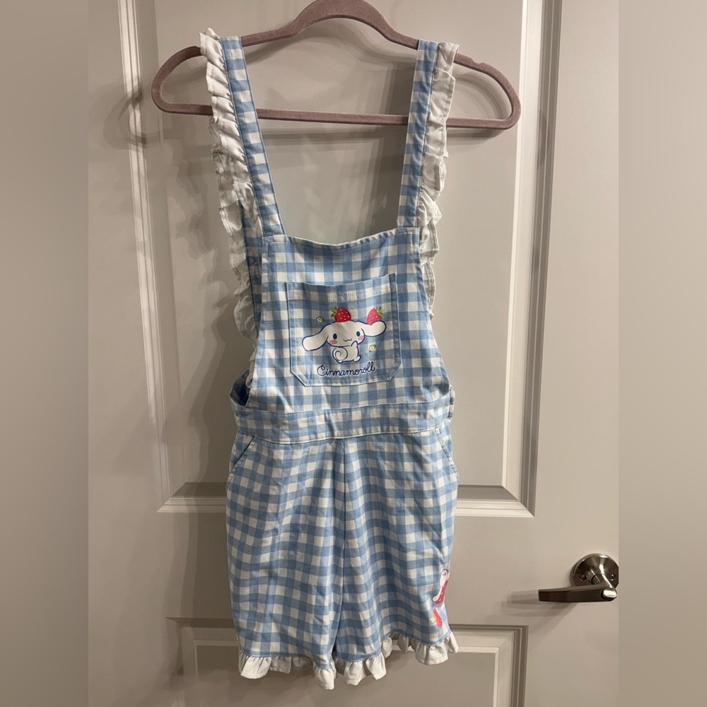 Hello Kitty Light Blue White Gingham Women’s Jumper Romper Hot Topic Cinnamoroll